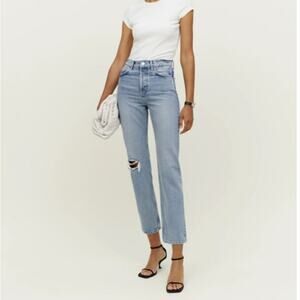 Reformation "Julia" Straight Leg Rigid Jeans in Tahoe Destroyed Size 28